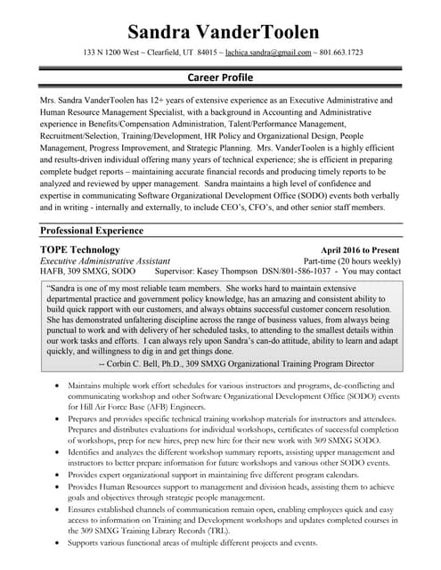 Sandra VanderToolen Resume 7 20 16