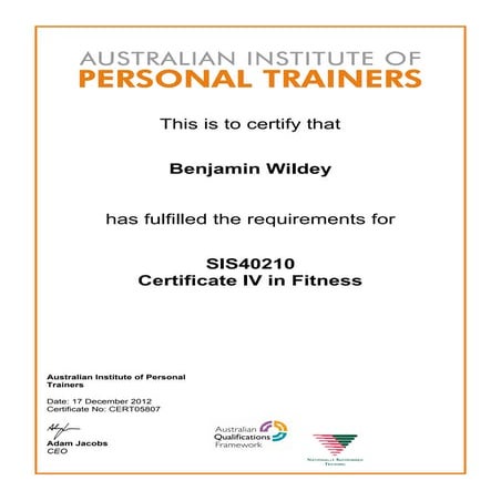 Certificate IV in Fitness SIS40210 AIPT Dec 2012 | PDF