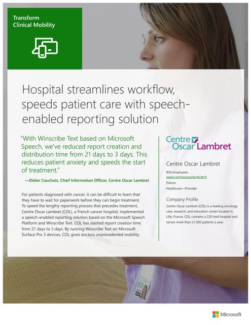 Centre Oscar Lambret - Winscribe Microsoft Case Study