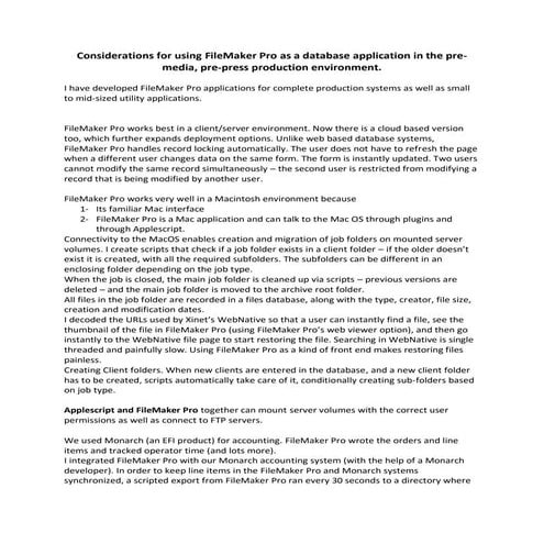 Filemaker Pro in the Pre-Media environment