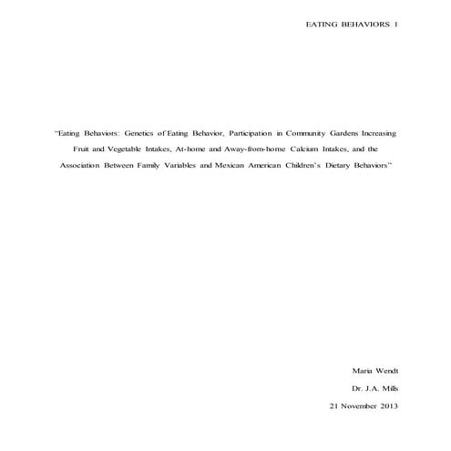 Eating Behavior. Psych paper no. 2