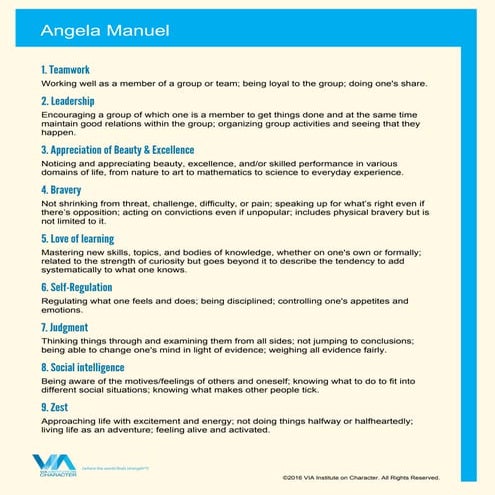 The via® classification of character strengths | PPTX