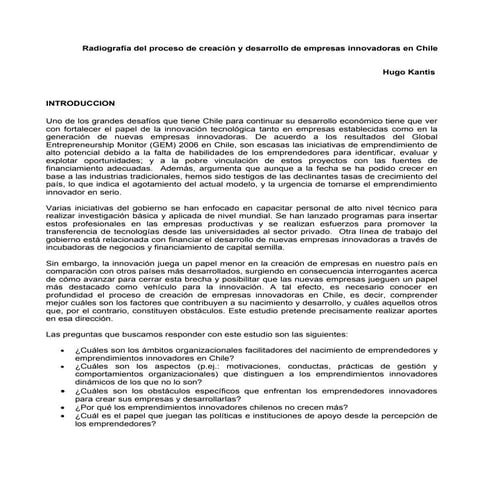 Radiografia del Proceso de Creación y Desarrollo de Empresas Innovadoras en C...