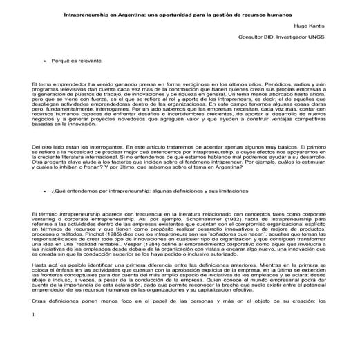 Intrapreneurship en Argentina. Una oportunidad para la gestión de recursos hu...
