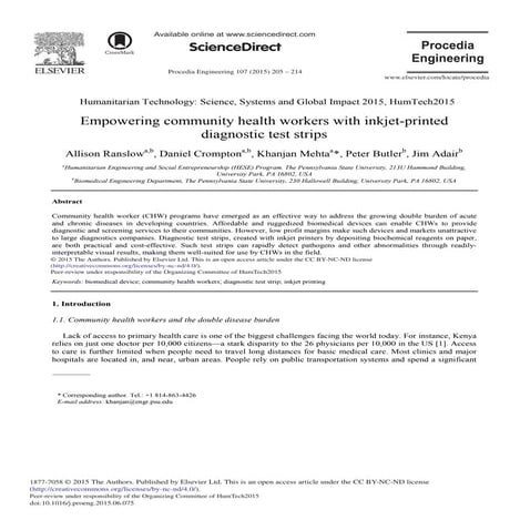 Empowering community health workers with inkjet-printed diagnostic test strips