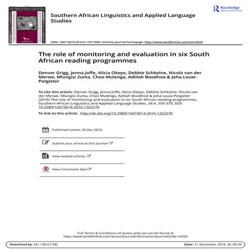 The role of monitoring and evaluation in six South African reading programmes...
