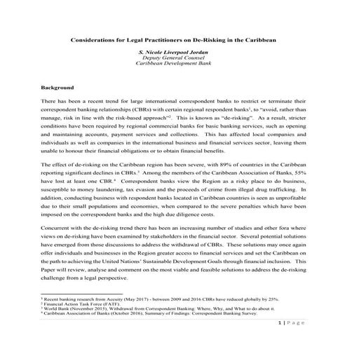 Considerations for Legal Practitioners on De-risking in the Caribbean