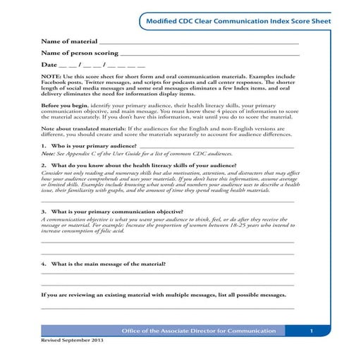 Cdc comm index score sheet