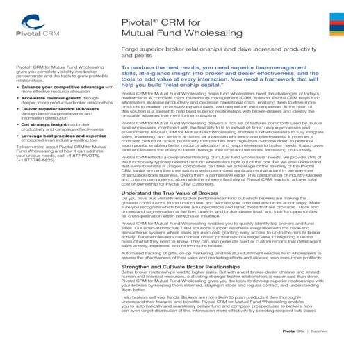 Pivotal CRM - Mutual Fund Wholesaling 
