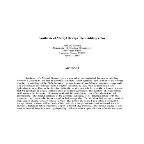 Synthesis of Methyl Orange Dye