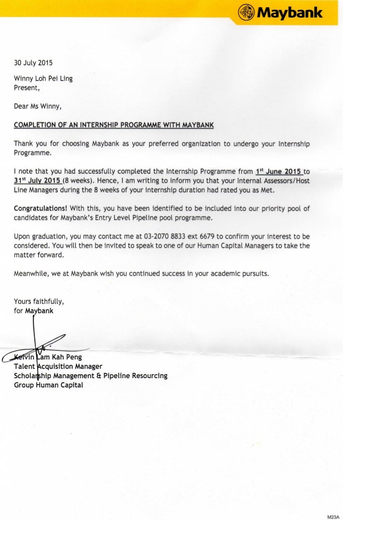 Maybank completion letter
