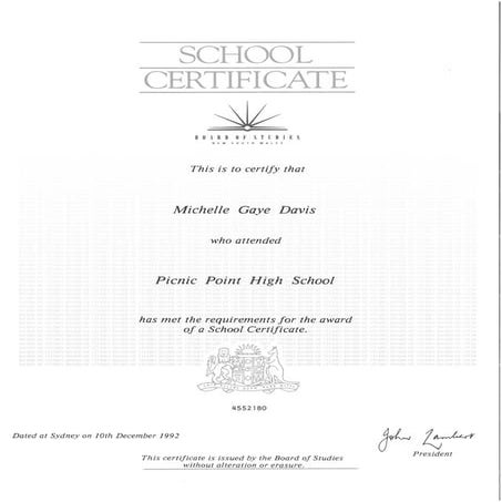 1992 High School Certificate | PDF