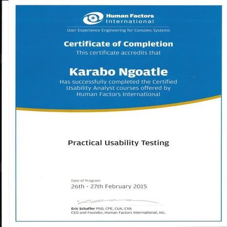 HFI Practical Usability Testing Certificate