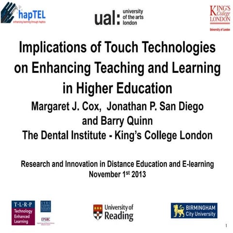 RIDE2013 presentation: Implications of Touch Technologies on Enhancing Teachi...