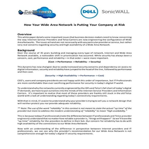 White Paper Security and High Availability Concerns with Wide Area Networks