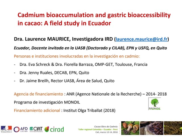 Cadmium bioaccumulation and gastric bioaccessibility in cacao: A field study in Ecuador 