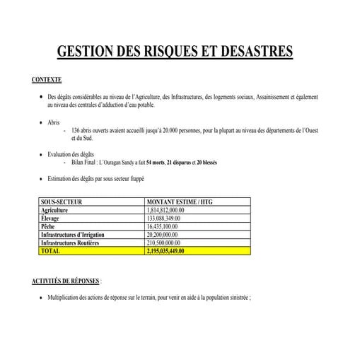 GESTION DES RISQUES ET DESASTRES | DOCX
