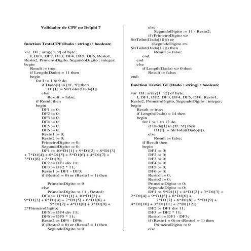 Código de validação de cpf no delphi 7 | PDF