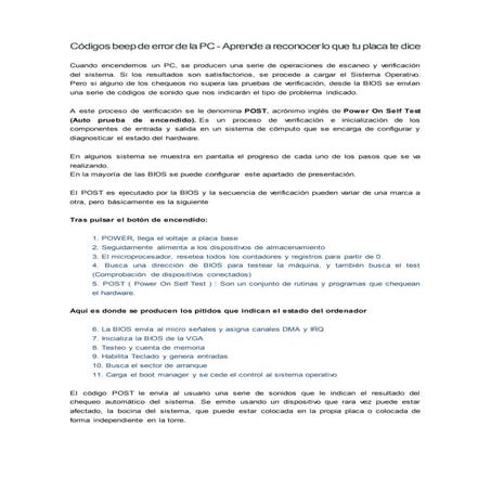 Códigos beep de error de la pc | DOCX