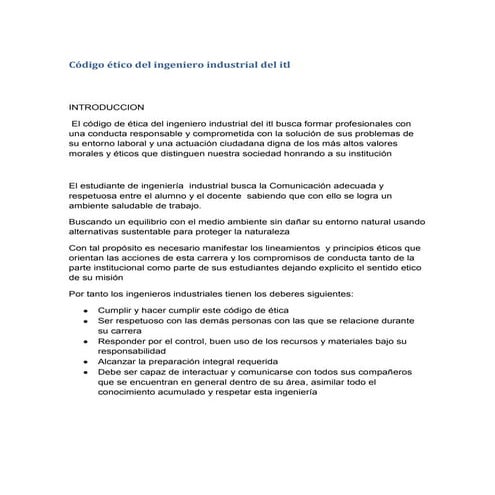 Código ético del ingeniero industrial del itl