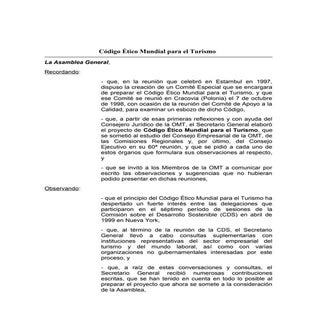 Código Etico Mundial para el Turismo