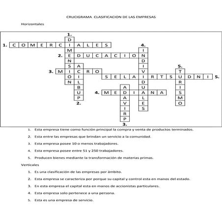 Crucigrama(clasificacion de las empresas)