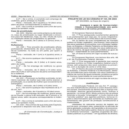 PROJETO DE LEI - LICENÇA MATERNIDADEA PARLAMENTARES.