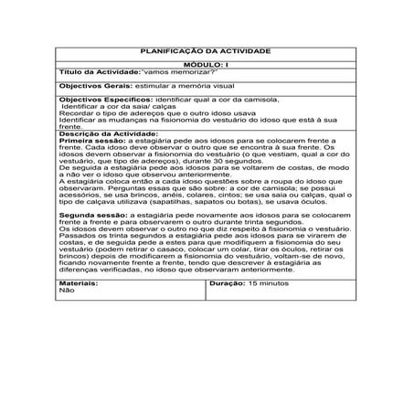 Plano de Intervenção Psicopedagógico para idosos - memória