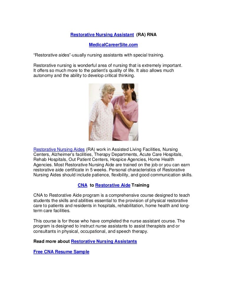 restorative nursing assistant ra rna restorative aide job description