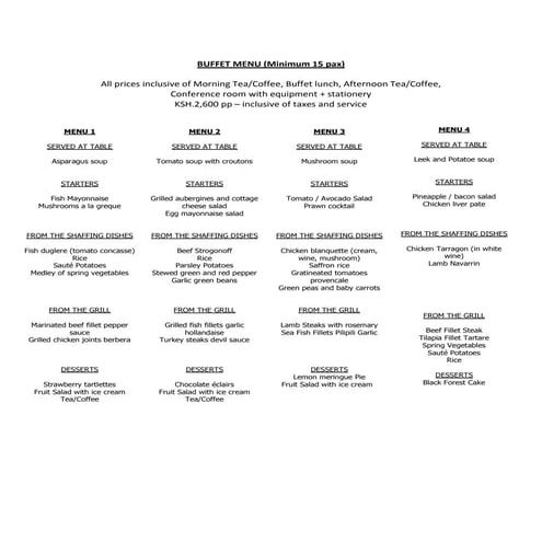 Buffet Menu from Alan Bob
