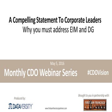 A Compelling Statement to Corporate Leaders – Why You Must Address EIM and DG