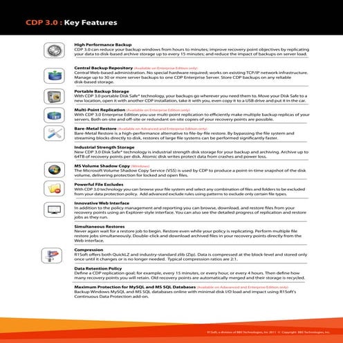 R1Soft CDP 3.0 Key Features
