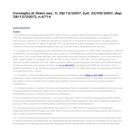 Cds  6714 - 2007 edilizia e antenne