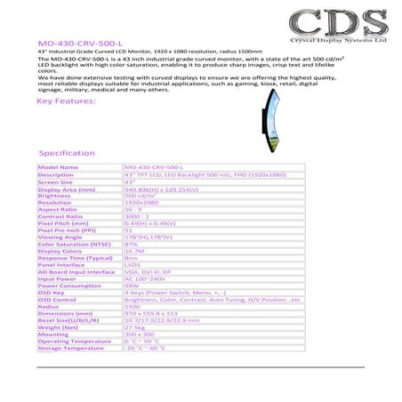 CDS MO-430-CRV-500-L 43inch Curved Monitor