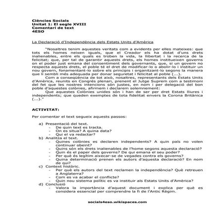 Comentari de text. Independència EUA