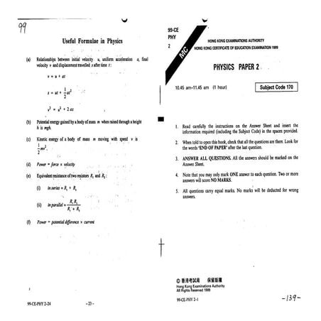 Ce Physics 1999 Paper2(E) | PDF