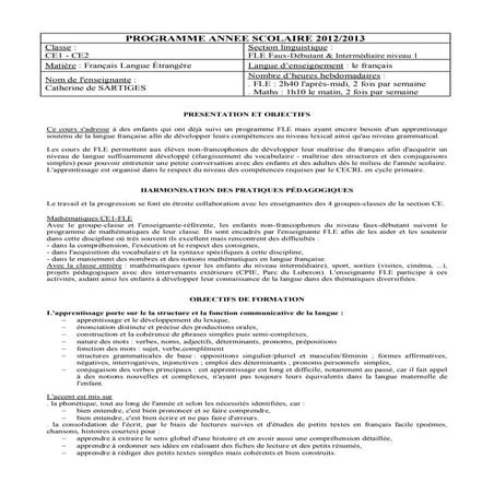 Ce1 ce2 - fle intermédiaire - mme de sartiges | PDF
