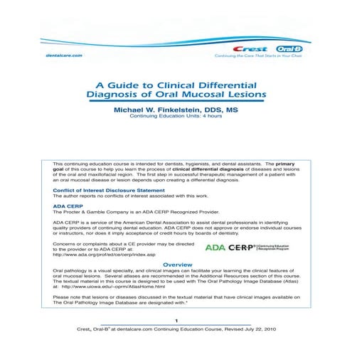 Differential Dignosis of Oral Mucosal lesions | PDF