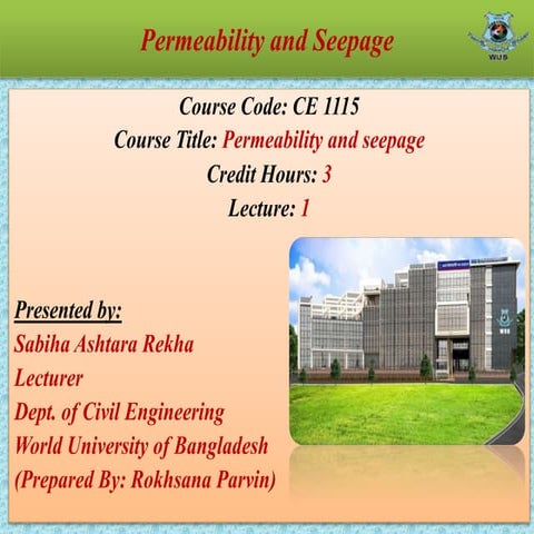 Permeability and Seepage Lecture 1 about Introduction