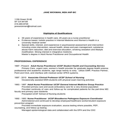 JANE WICKMAN, MSN ANP