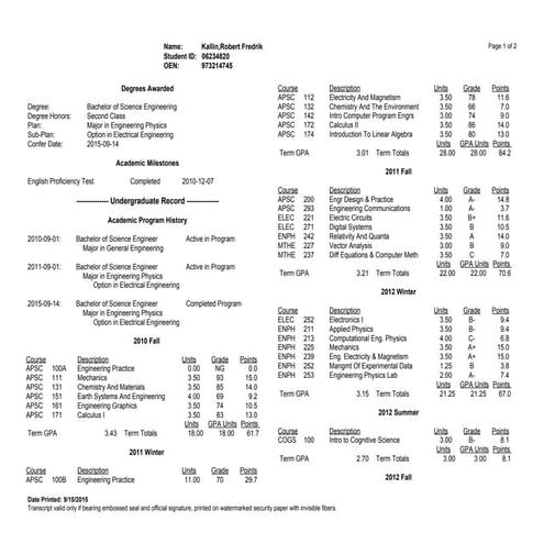 Alison Scorese Barnard College Transcript | PDF