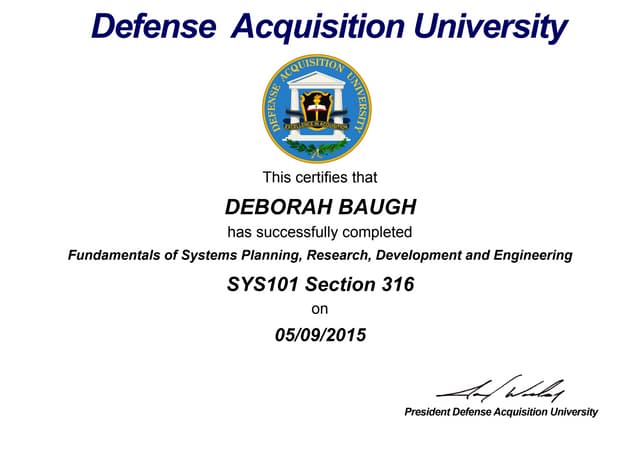 DAU Systems Engineering 9 May 2015 PPT DAU Systems Engineering 9 May 2015 PPT