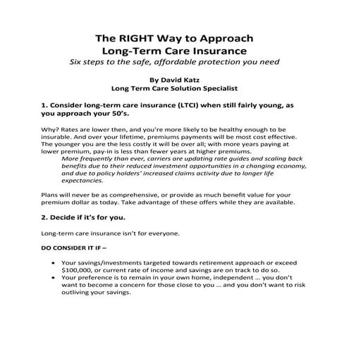 The RIGHT Way to Approach Long-Term Care Insurance