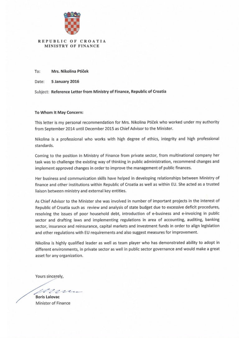 reference letter from ministry of finance reference letter for director