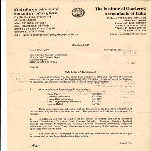 Meritorious and Glorious Service at ICAI, New Delhi