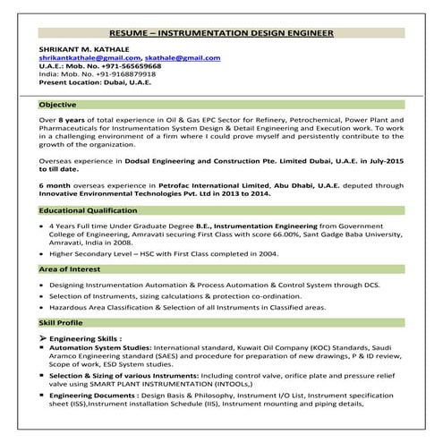 Shrikant Kathale-Design Engineer CV (8 Years Exp.)