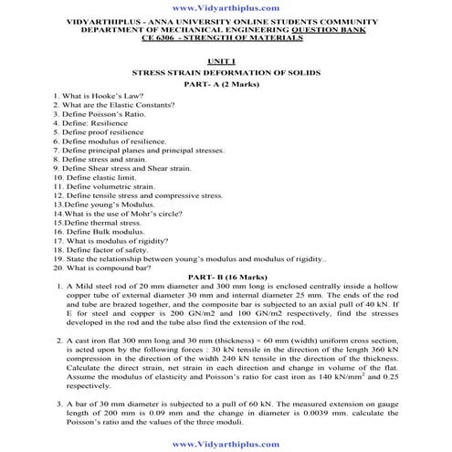 Ce6306 strength of materials