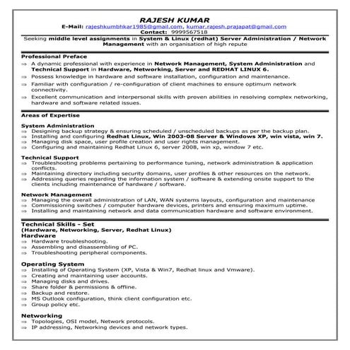 IT Redhat Linux Resume 