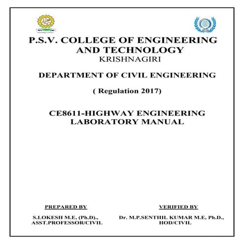 Ce8611 Highway Engineering Laboratory Manual