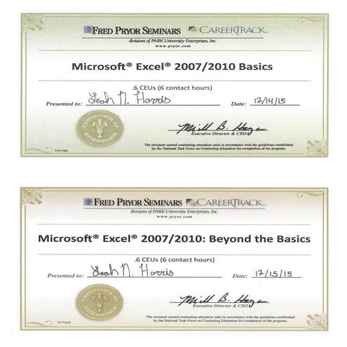 Excel Training Certificates | PDF